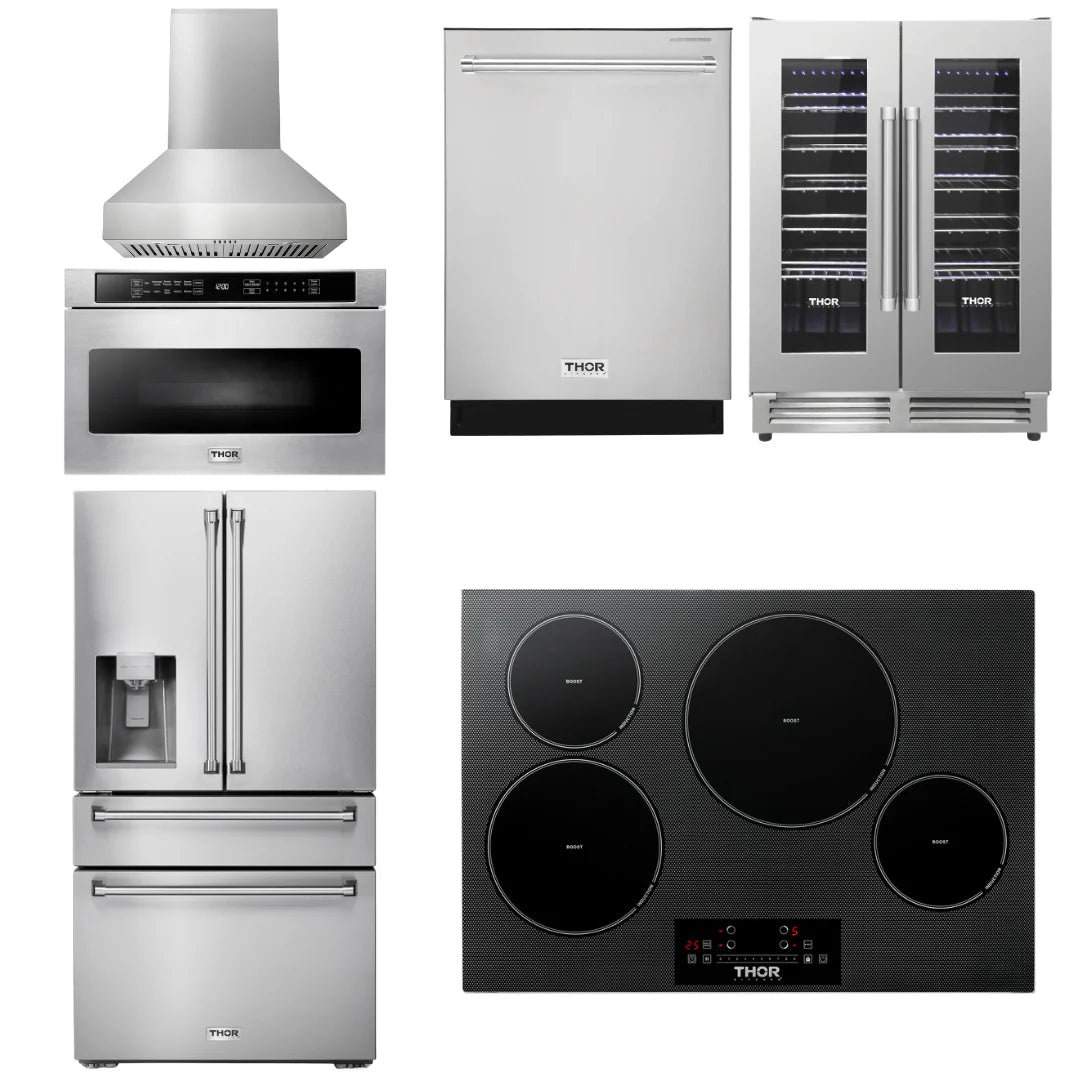 30 Induction Cooktop, Range Hood, Microwave, Refrigerator, Dishwasher, Wine Cooler M5742