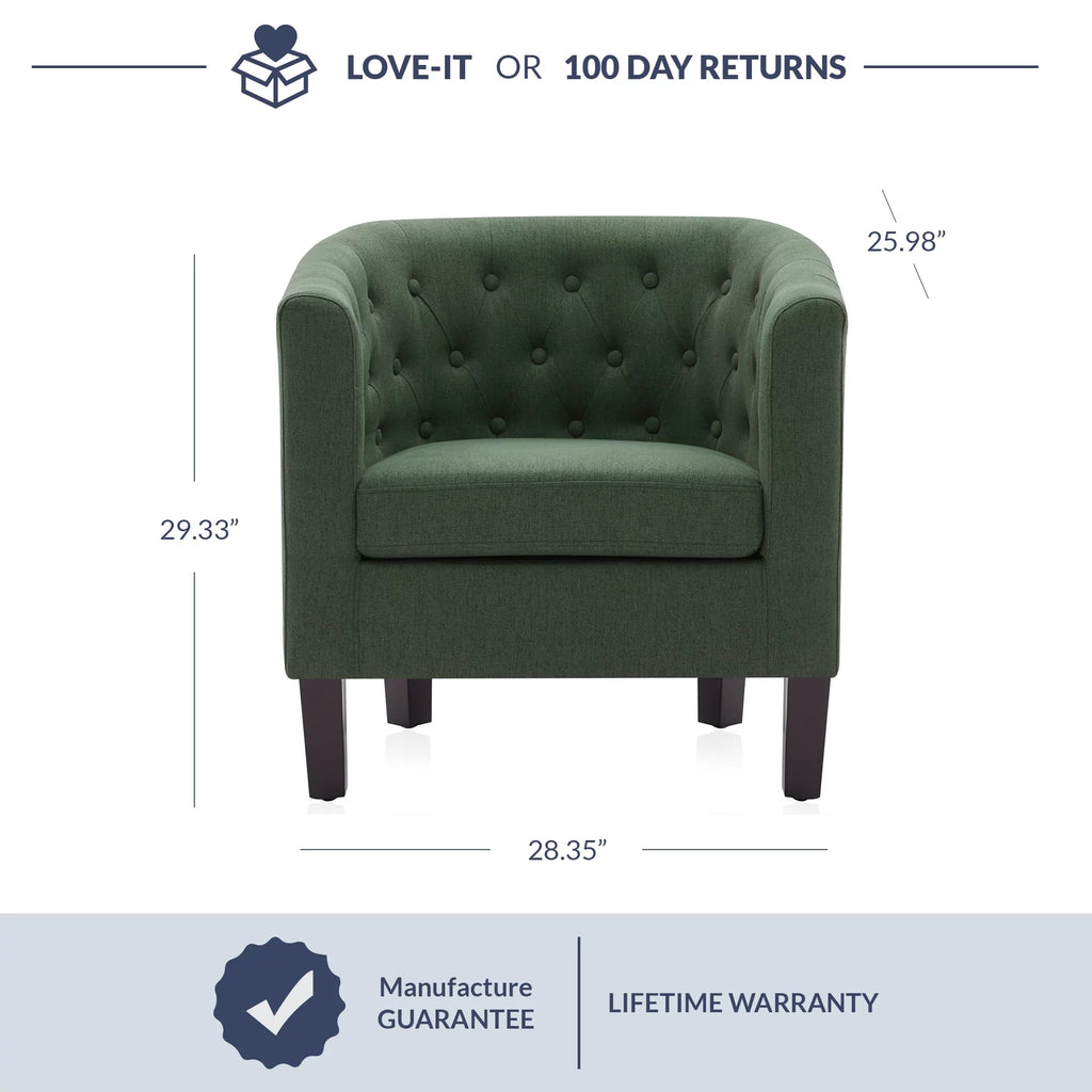 Green Set of 2 Upholstered Tufted Barrel Chairs with Linen Fabric J89074