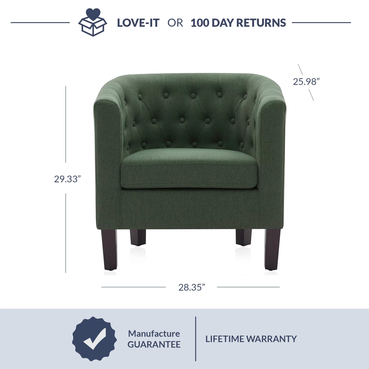 Green Set of 2 Upholstered Tufted Barrel Chairs with Linen Fabric J89074
