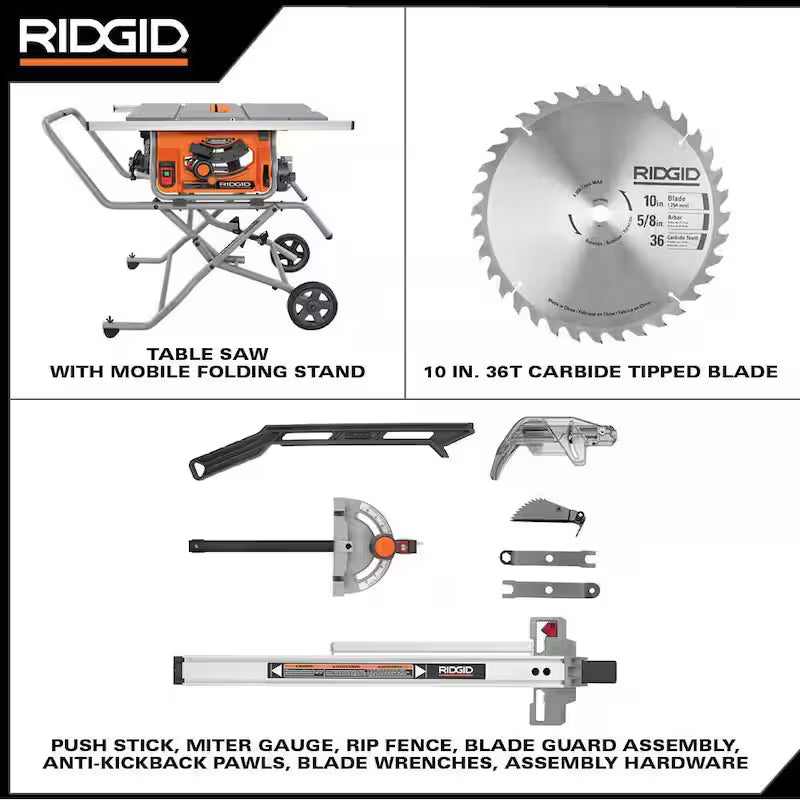 10 Amp 10 in. Corded Table Saw with Stand R72514