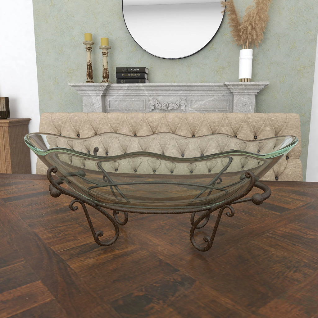 Clear Tempered Glass Serving Bowl with Metal Base G2898