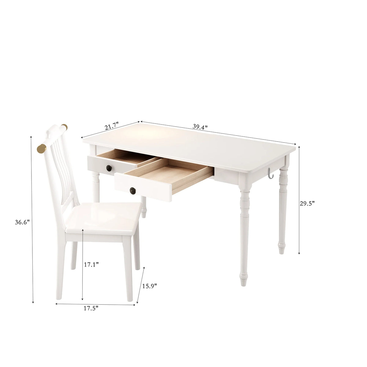 White Executive Desk and Chair Set with Drawer T348