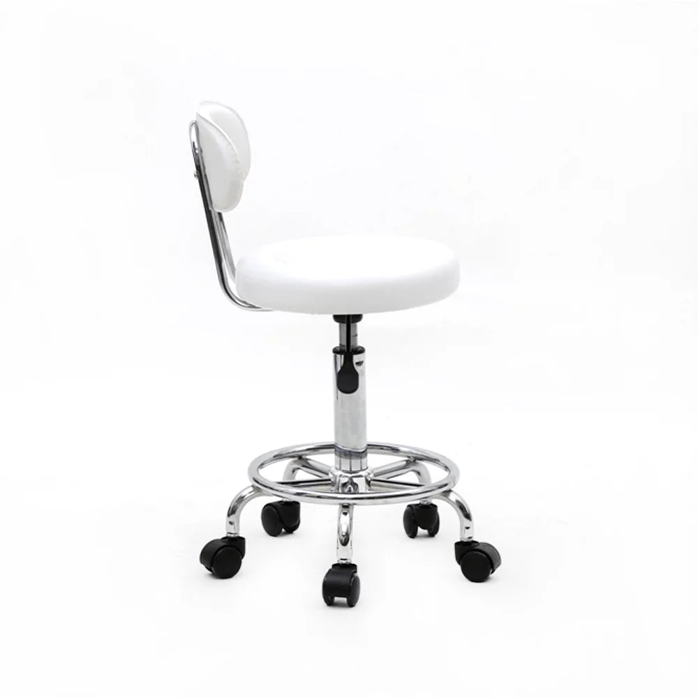 White Adjustable PU Leather Rolling Stool P6611