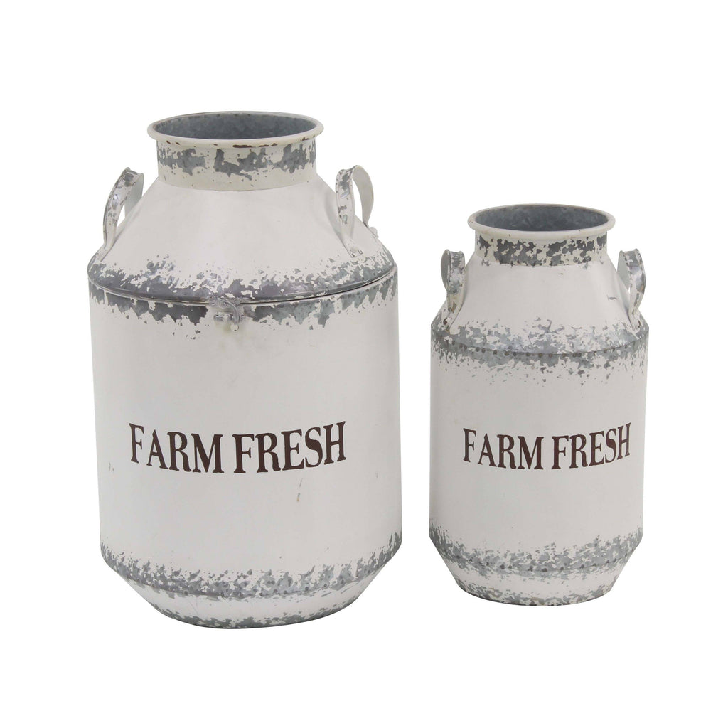 White Iron Decorative Milk Cans Set of 2 C3048