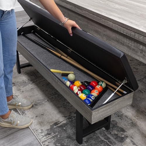 3-in-1 Pool Poker Dining Table Black Felt Flip Top Bench Storage Z19348