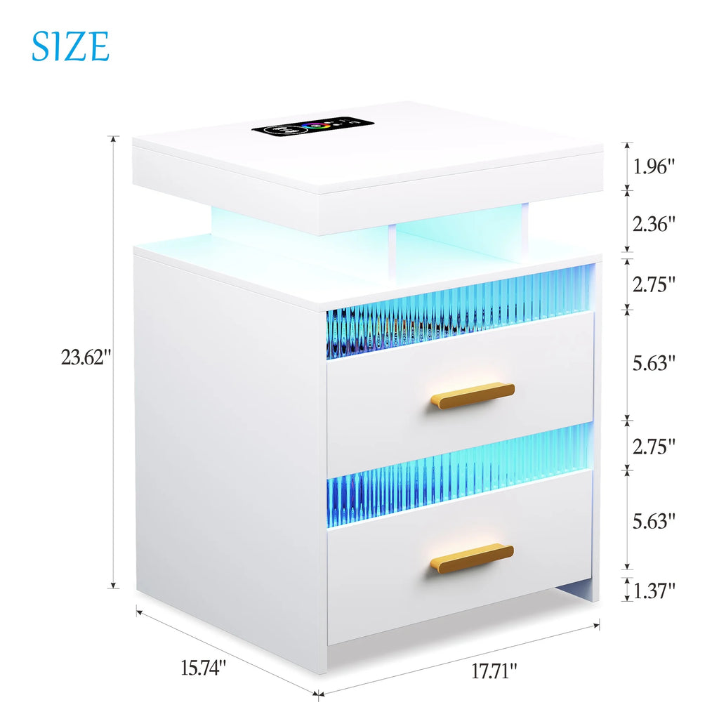 White Modern Nightstand with Wireless Charging Station and USB Port M258796