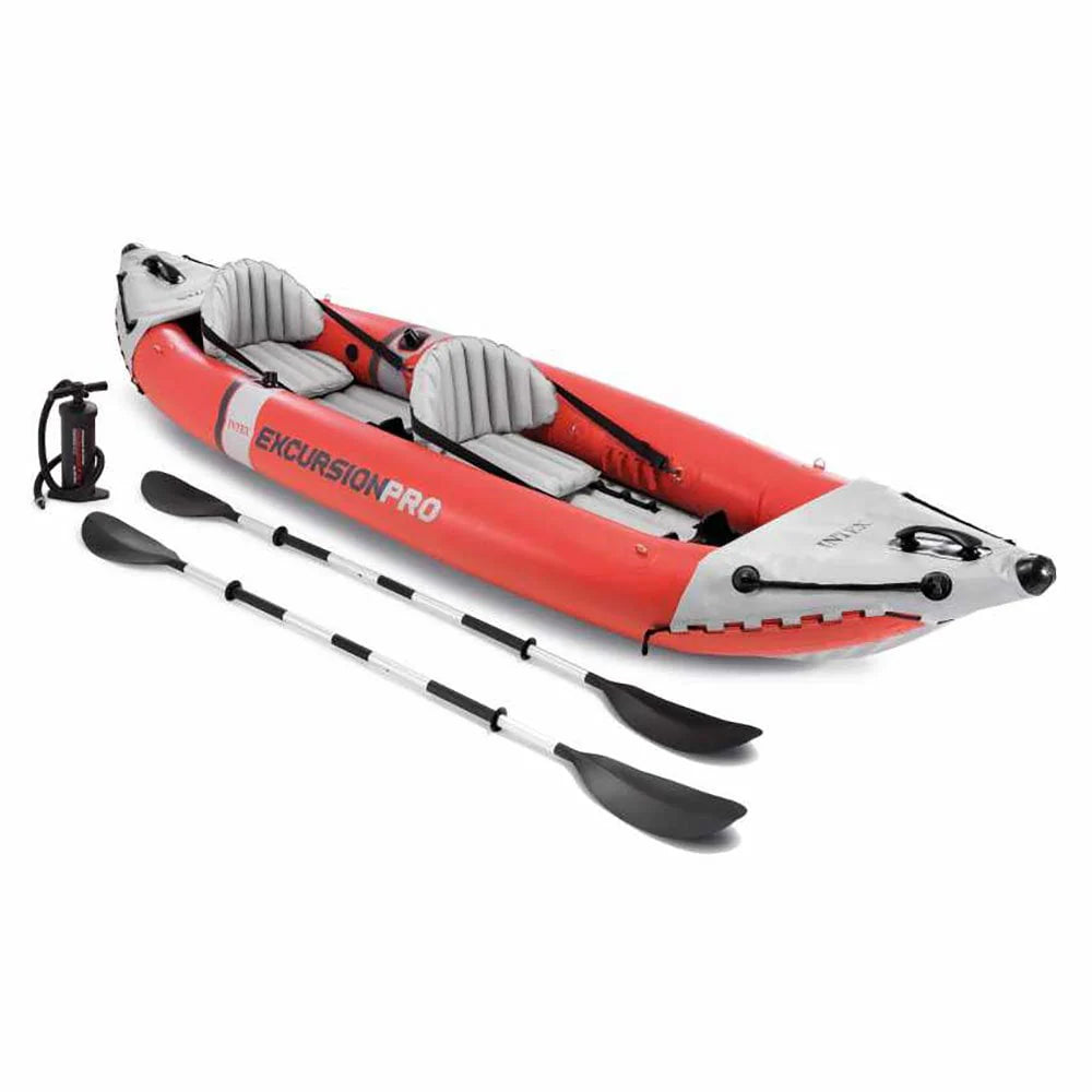 Inflatable 2 Person Vinyl Kayak with Oars & Pump, Red (2 Pack) Y346