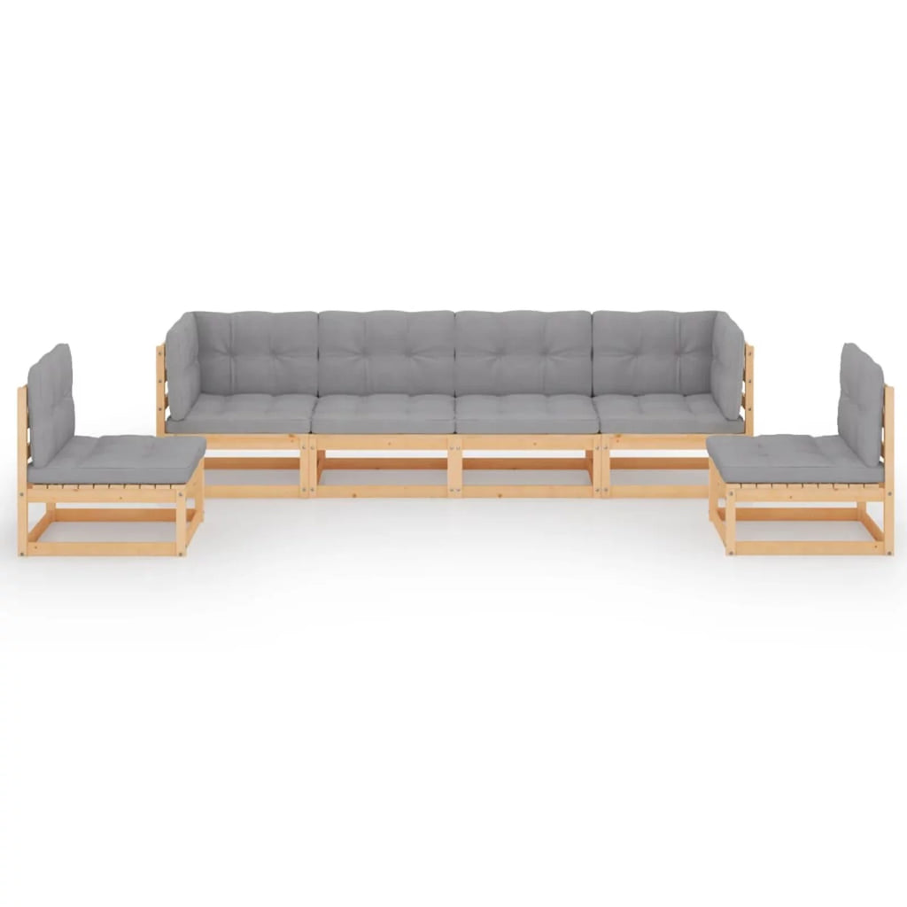 6 Piece Wooden Patio Lounge Set with Gray Cushion R1216
