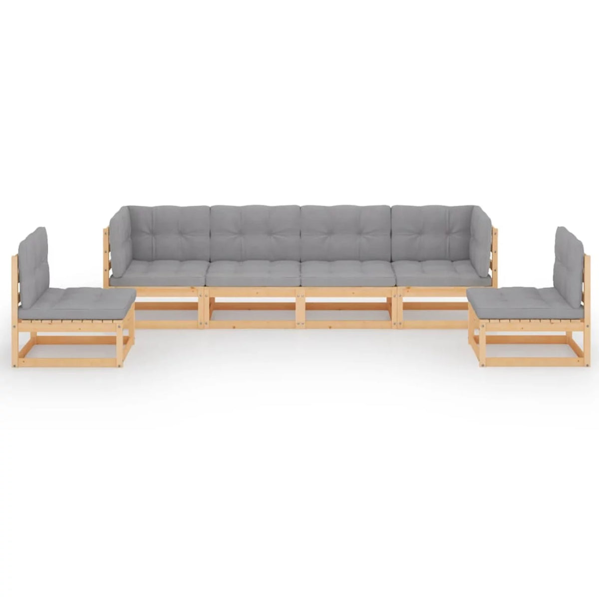 6 Piece Wooden Patio Lounge Set with Gray Cushion R1216