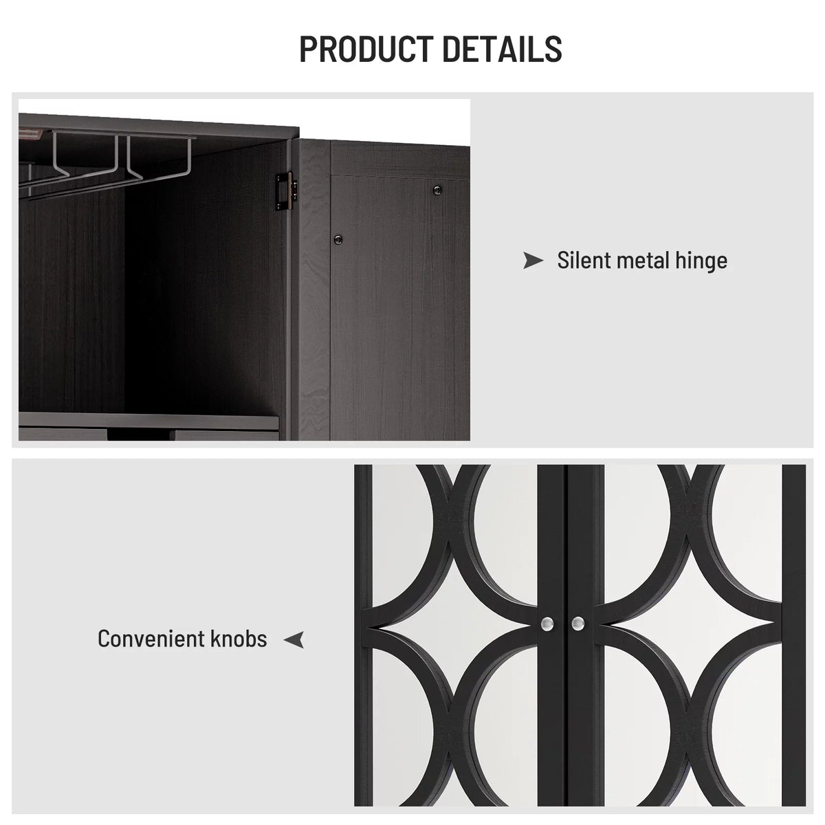 Solid Rubber Wood Double Mirror Door Wine Cabinet with Glass Holder Q62747