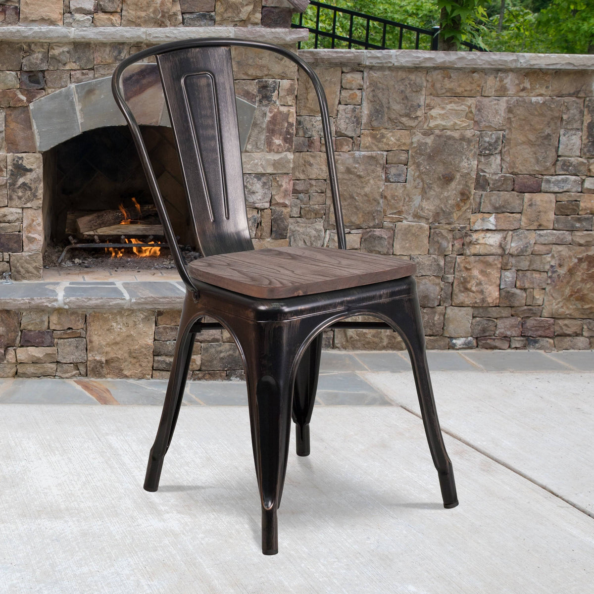 Black Metal Stackable Chair with Wood Seat M338