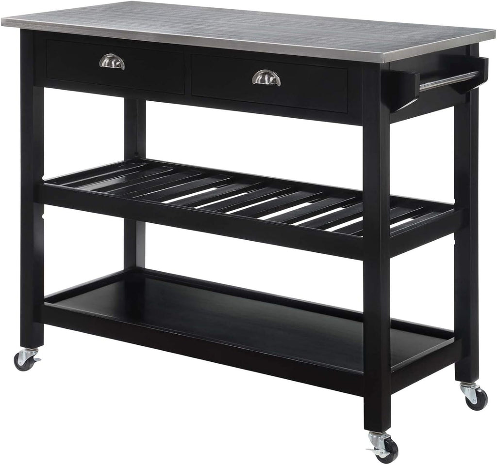 Black 3-Tier Stainless Steel Kitchen Cart with Drawers B160010