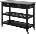 Black 3-Tier Stainless Steel Kitchen Cart with Drawers B160010