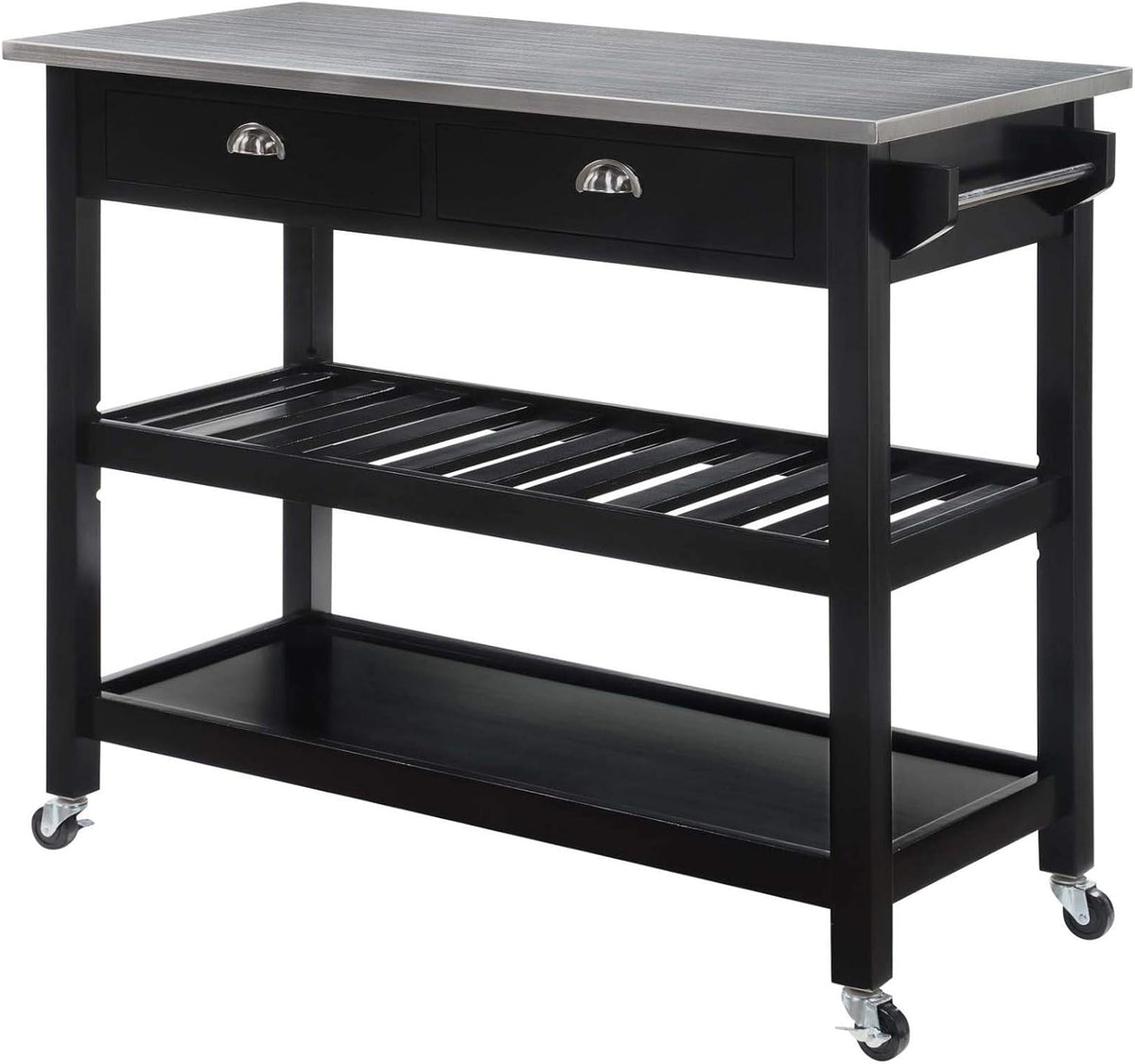 Black 3-Tier Stainless Steel Kitchen Cart with Drawers B160010