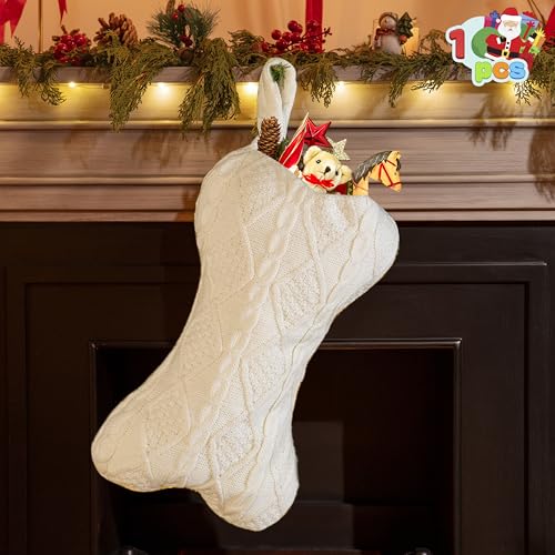 Knit White Bone Shape Christmas Dog Stocking D7929
