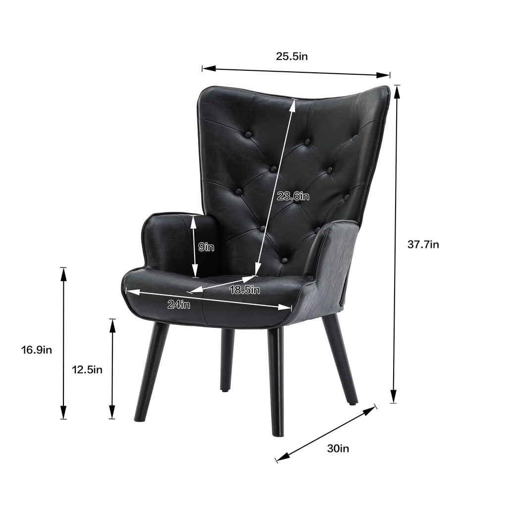 Black PU Leather Tufted Accent Chair with Wood Legs D1485