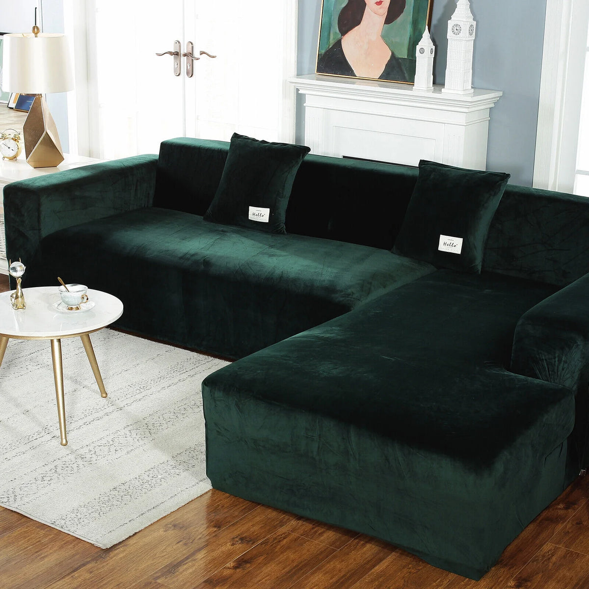 Velvet L Shape Sofa Cover with 2 Pillowcases B77956