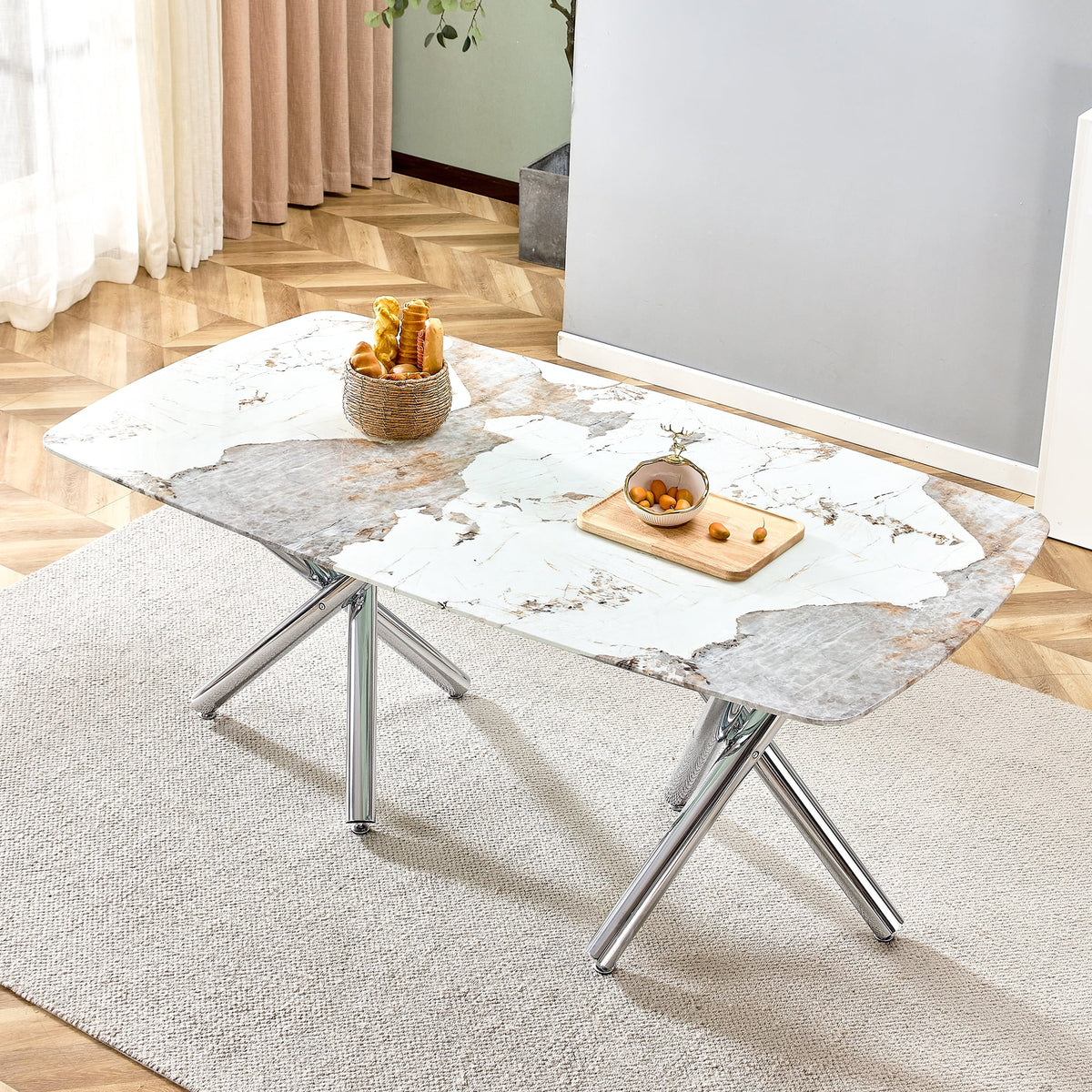 71" Rectangular Tempering Glass Dining Table with Metal Legs M310887