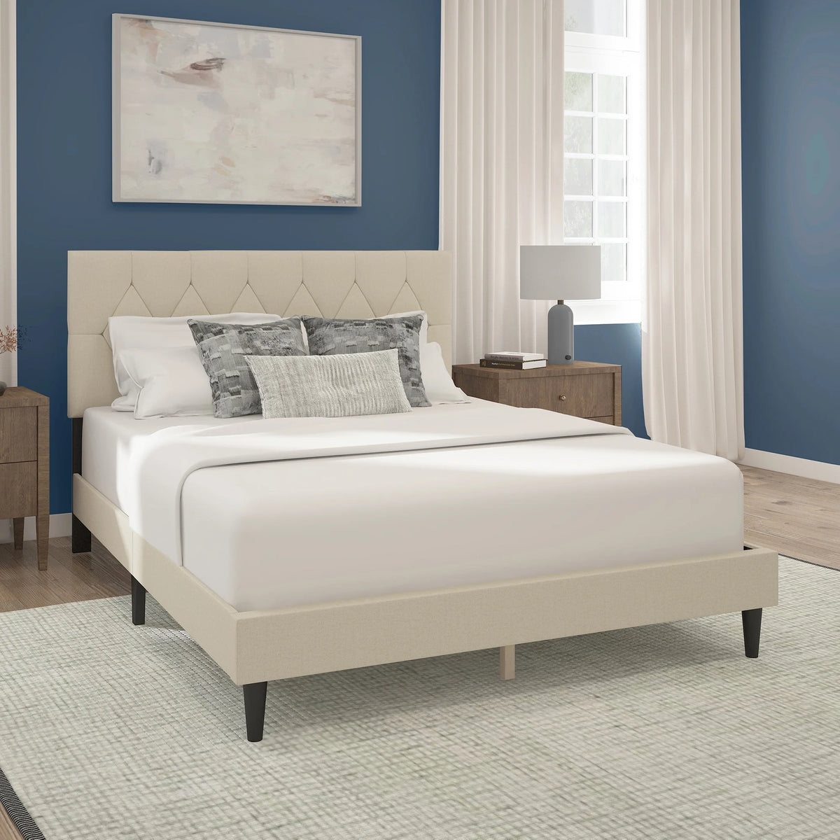 Gray Diamond Tufted Upholstered Queen Platform Bed Q790554