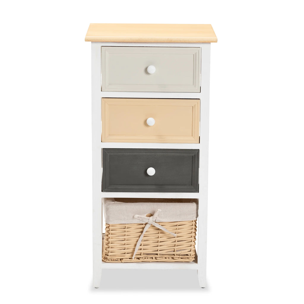 Multi-Colored Wood 3-Drawer Storage Unit with Basket J435629