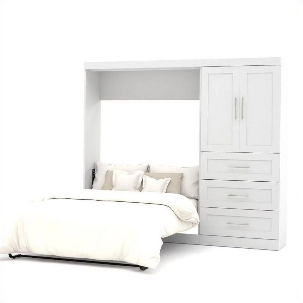 White Full Wall Bed with 3-Drawer Storage Unit H943