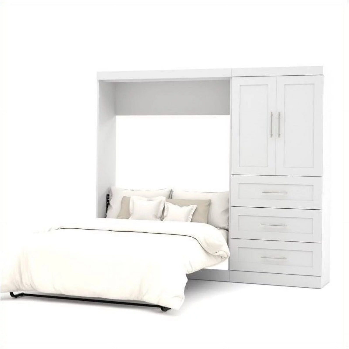 White Full Wall Bed with 3-Drawer Storage Unit H943