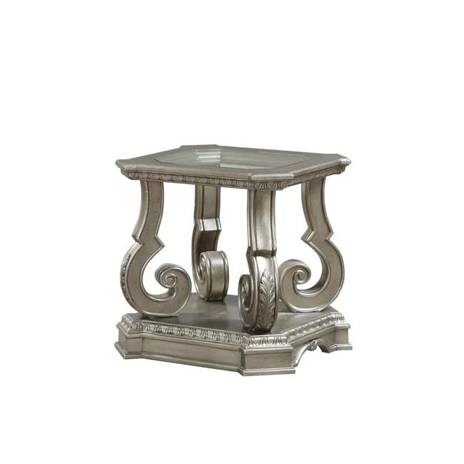 Antique Champagne Clear Glass Wood End Table P5093