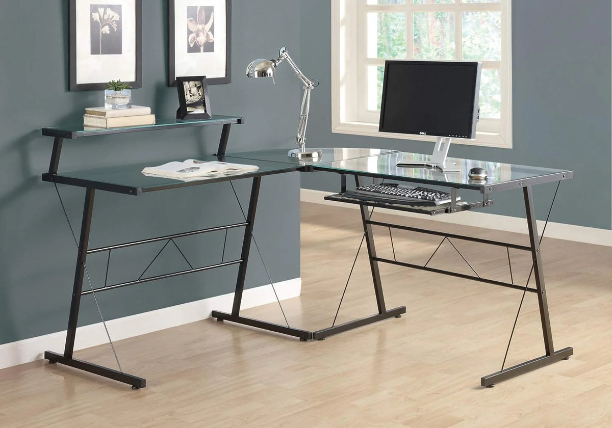 L-Shaped Corner Computer Desk with Shelf Black Frame Y87119