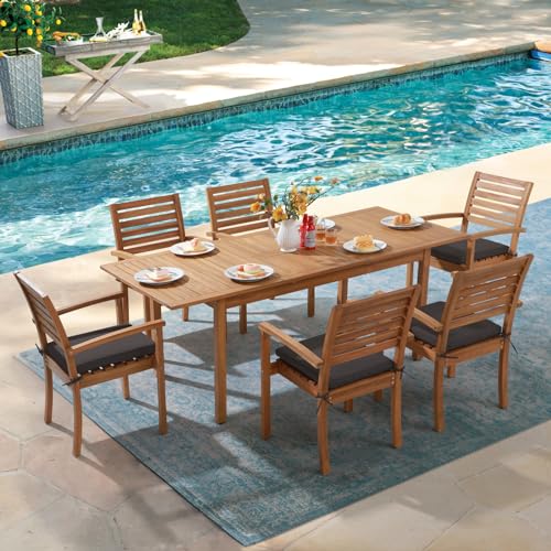 Stackable Acacia Wood Patio Dining Chairs Set of 4 with Cushion H462083