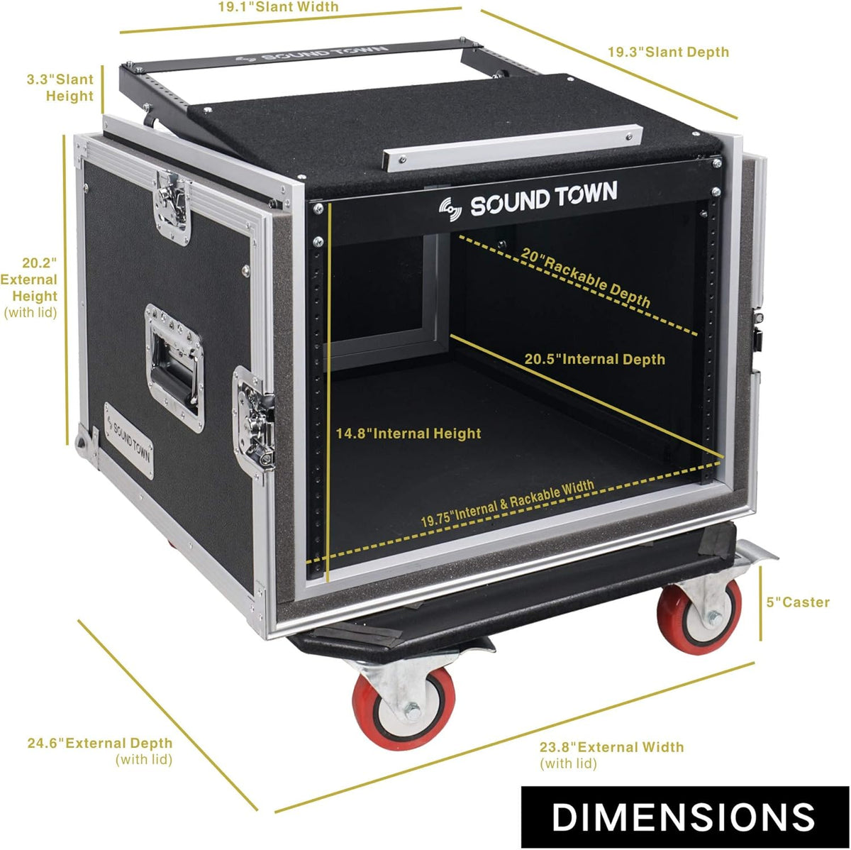 10U ATA Rack Case with 11U Slant Mixer Top and Casters R36732