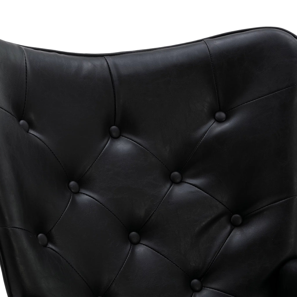 Black PU Leather Tufted Accent Chair with Wood Legs D1485
