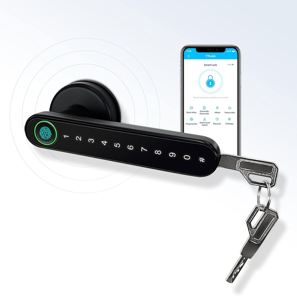 Fingerprint Keyless Entry Door Lock with App Code Key WiFi Black Pack of 2 B65740