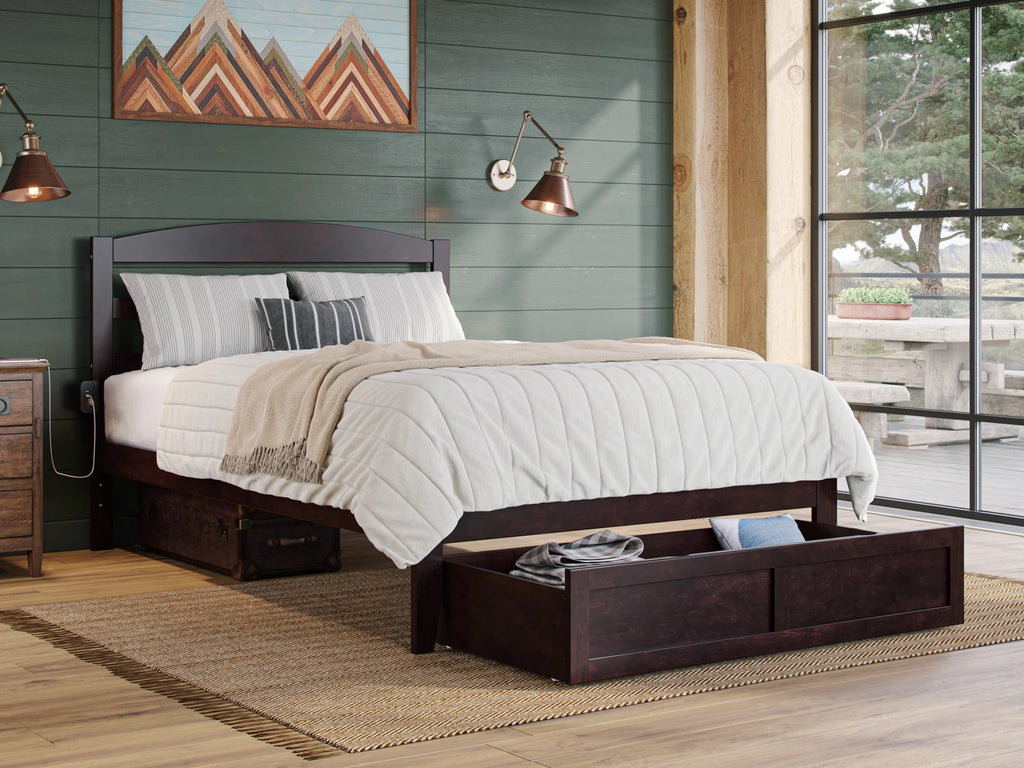 Queen Wood Platform Bed Frame with Foot Drawer Storage I32544