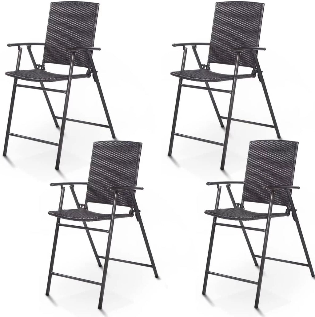 Lightweight Folding Wicker Patio Chairs with Armrest & Footrest Y253041