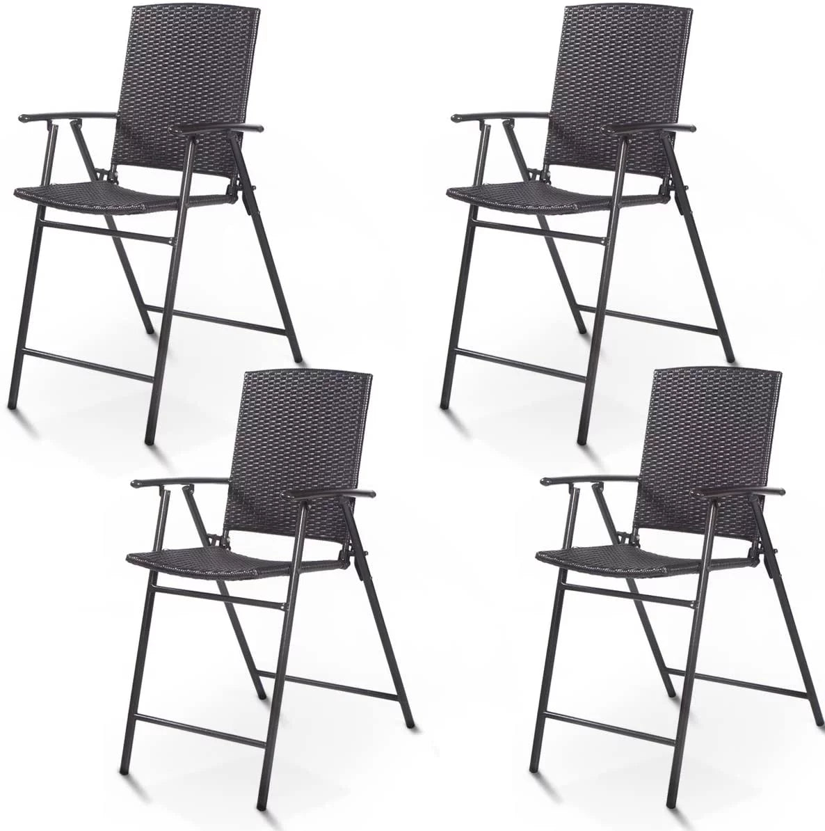 Lightweight Folding Wicker Patio Chairs with Armrest & Footrest Y253041