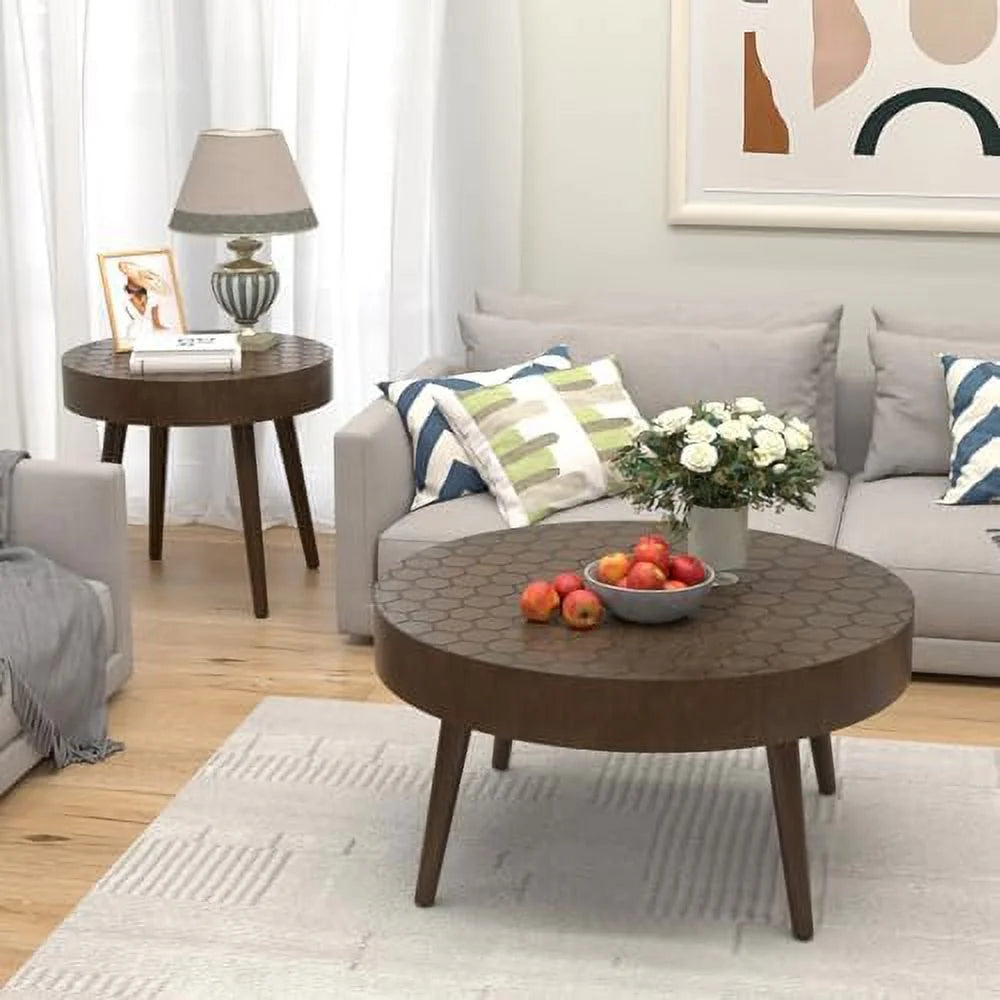 2 Piece Round Nesting Coffee Table Set Wood Z644