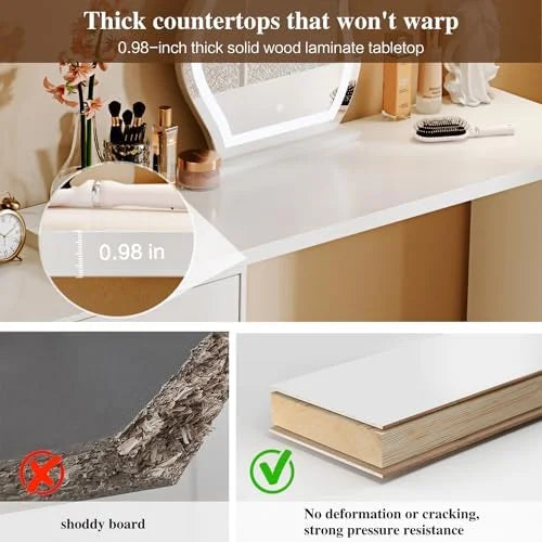 Modern Corner Vanity Table with LED Mirror and 6 Drawers M1427