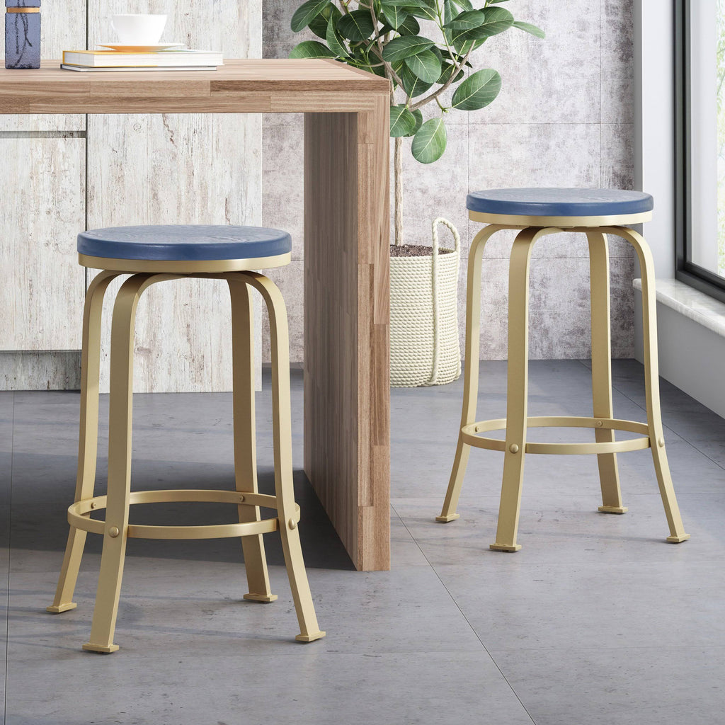 Blue Gold Swiveling Counter Stool Set of 2 E832