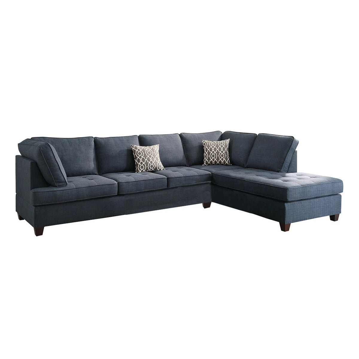 Blue Fabric L Shape Sectional Sofa with Reversible Chaise M76839