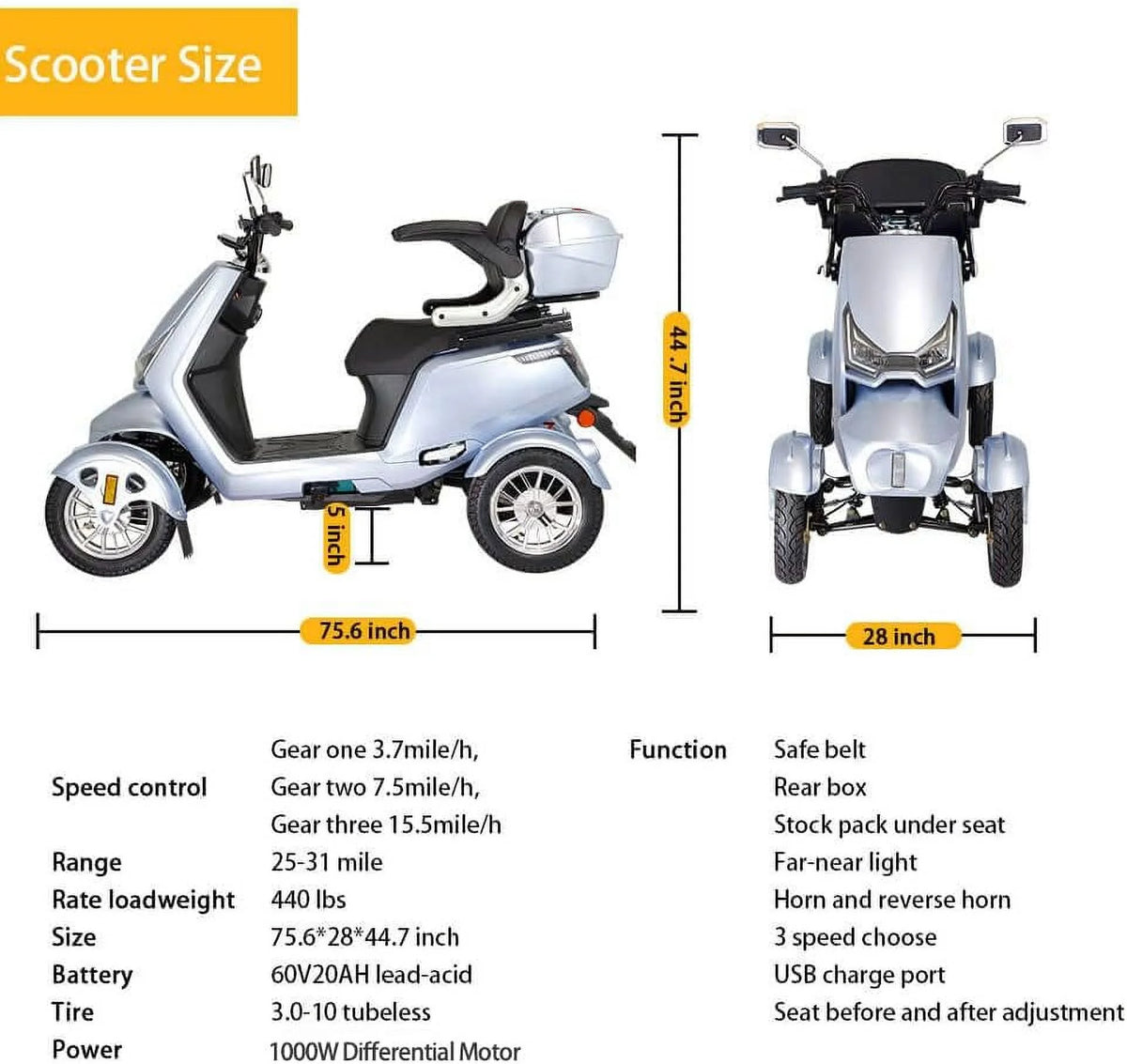 Electric Mobility Scooter with Adjustable Seats M922003