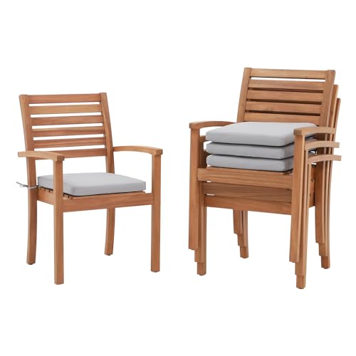 Stackable Acacia Wood Patio Dining Chairs Set of 4 with Cushion H462083