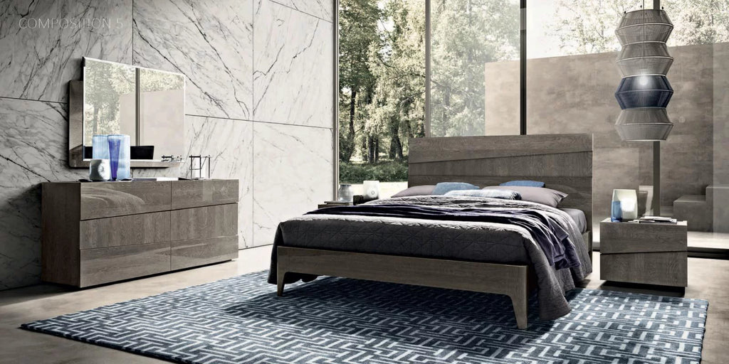 Grey High Gloss 5 Pcs King Bedroom Set L744664