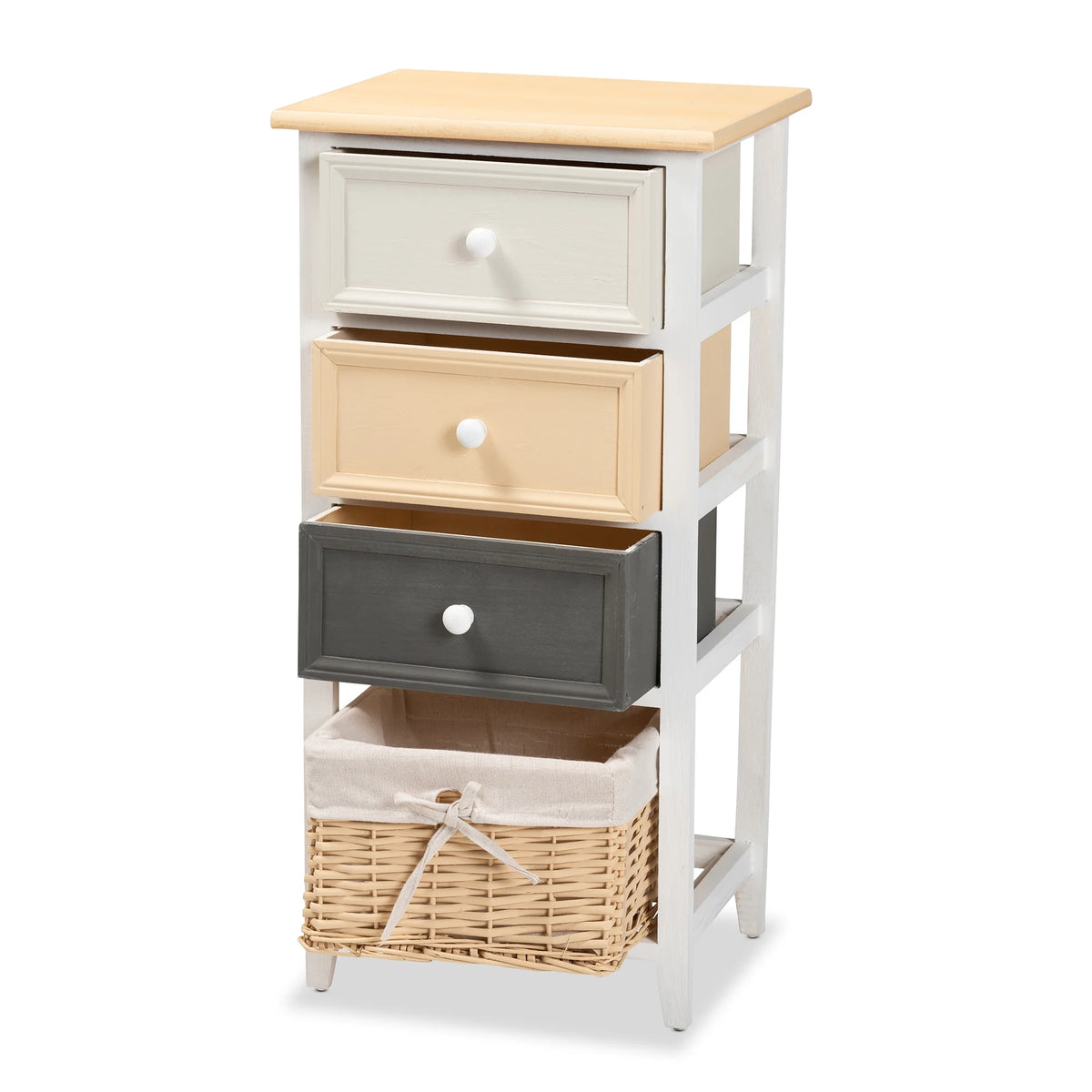 Multi-Colored Wood 3-Drawer Storage Unit with Basket J435629