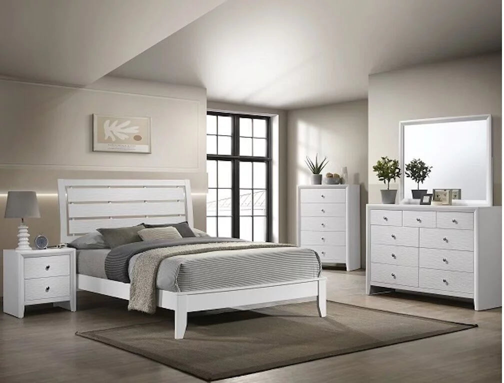 White Queen Size Panel Bed Set D93366