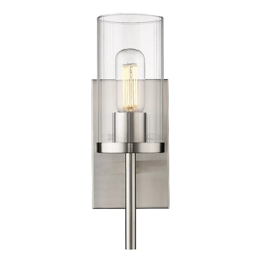 1 Light Pewter Wall Sconce with Ribbed Clear Glass H7350