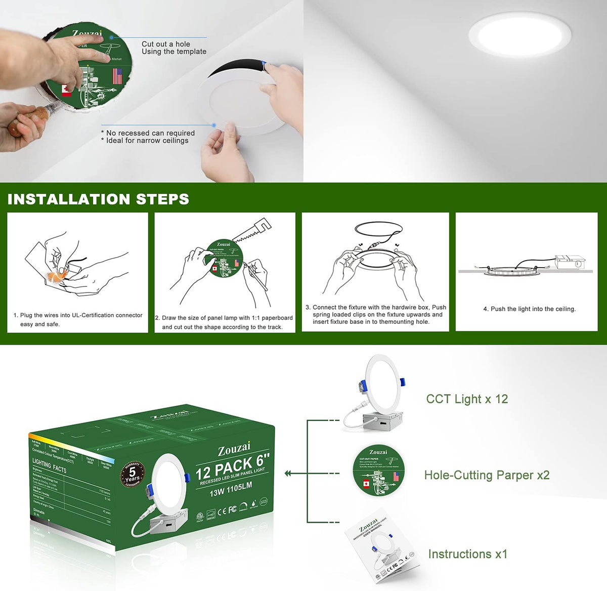 12 Pack 6 Inch Ultra-Thin LED Recessed Ceiling Light M3534
