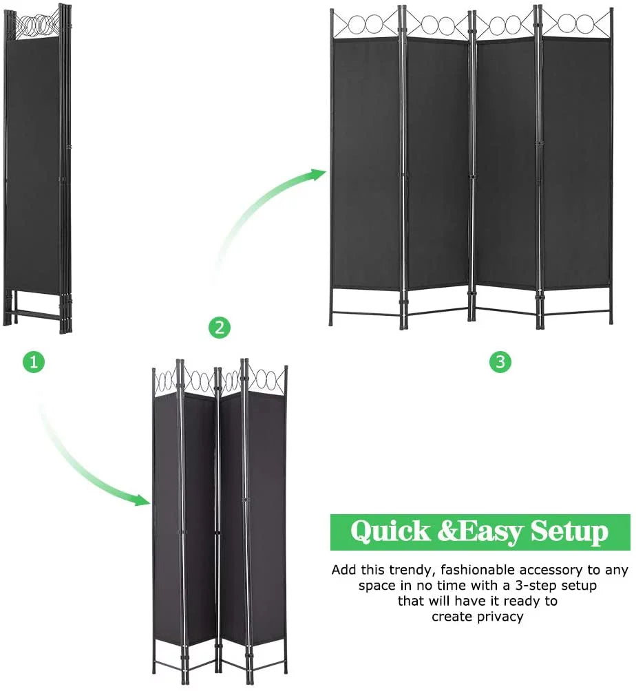 4 Panel 6 ft Black Steel Room Divider H565