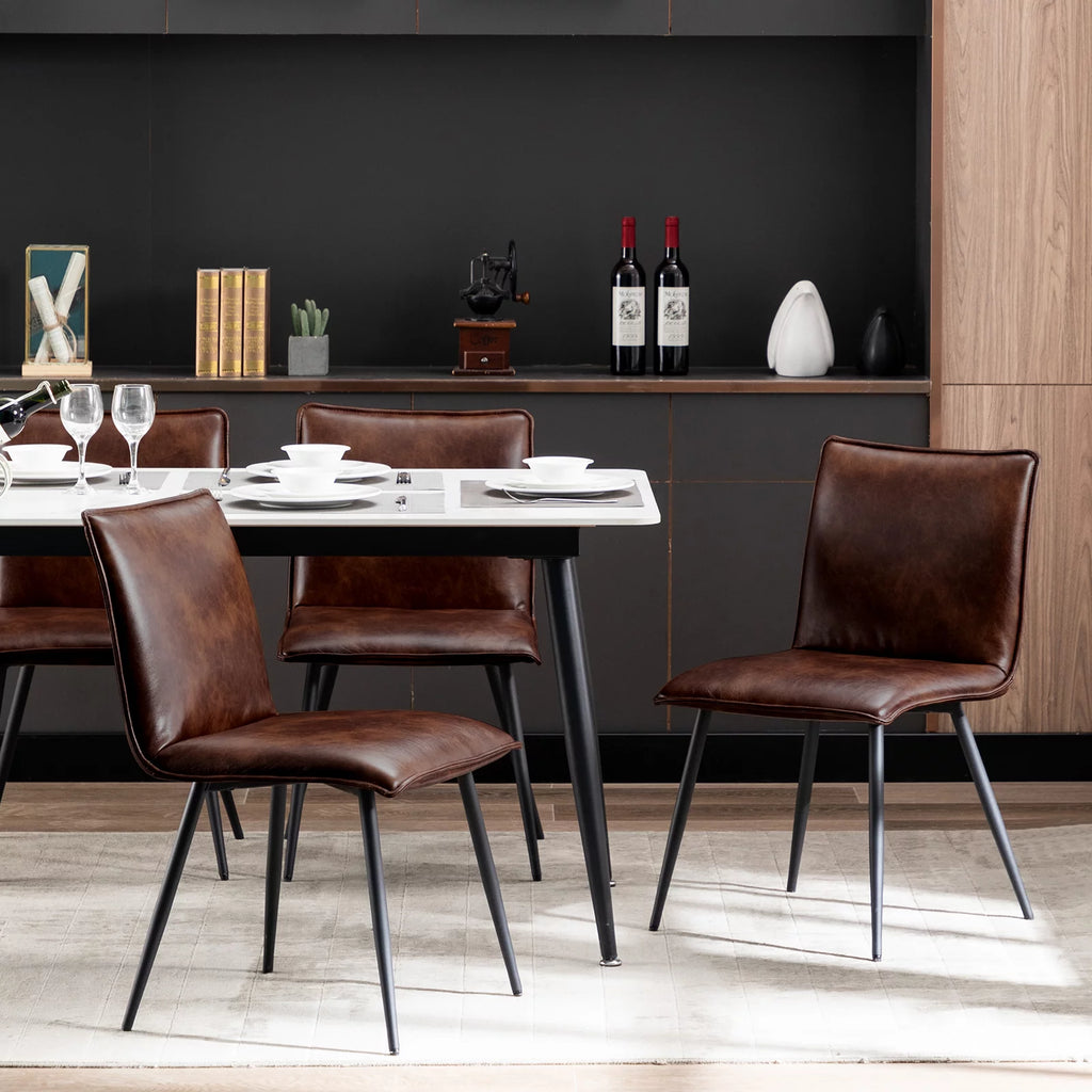 Faux Leather Dining Chairs Set of 4 with Black Metal Legs O328333