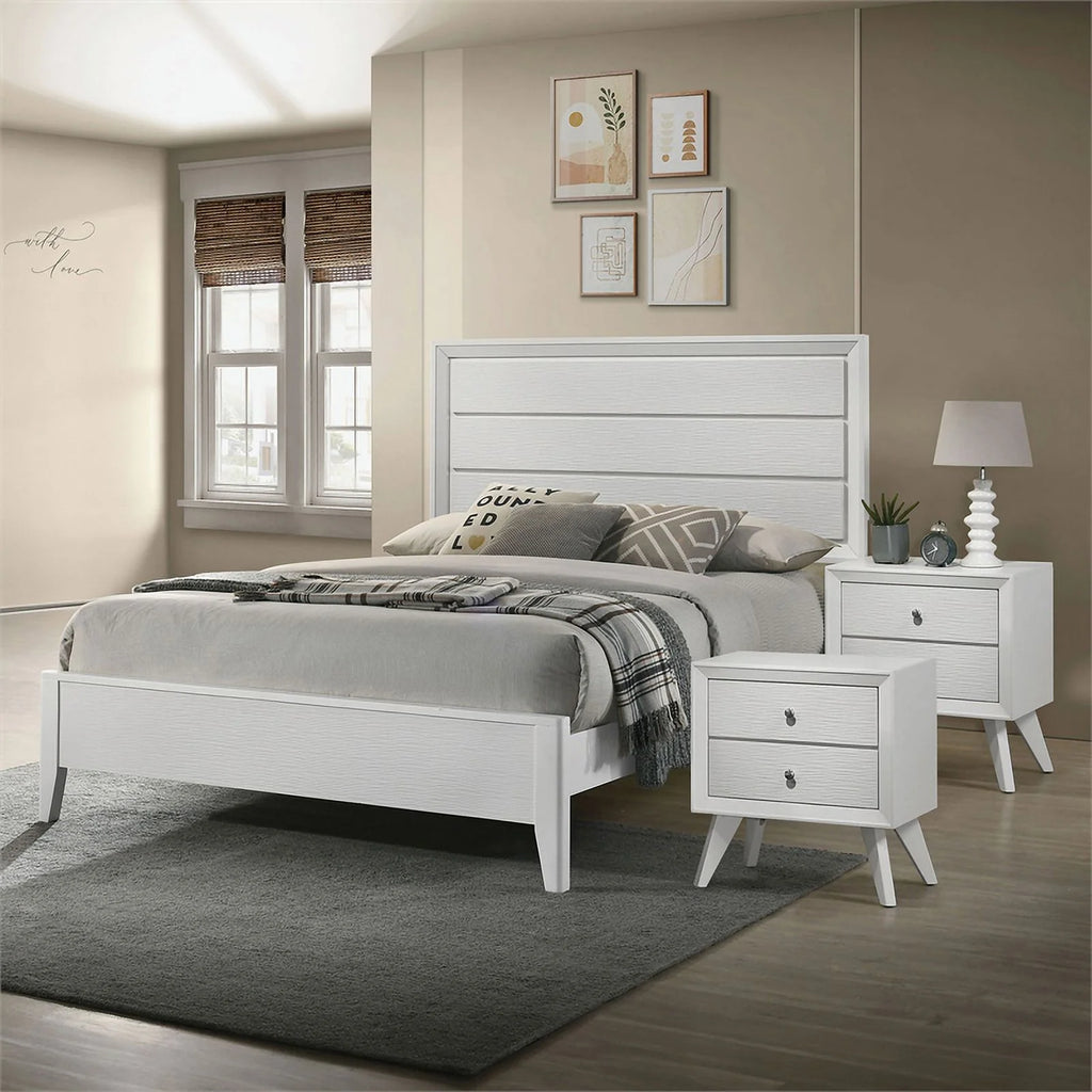 White Wood 3pc Bedroom Set King 2 Nightstands C856433