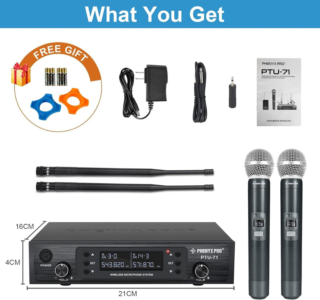 Wireless Microphone System, Dual Channel Cordless Mic Set with 2 Handhelds J47338